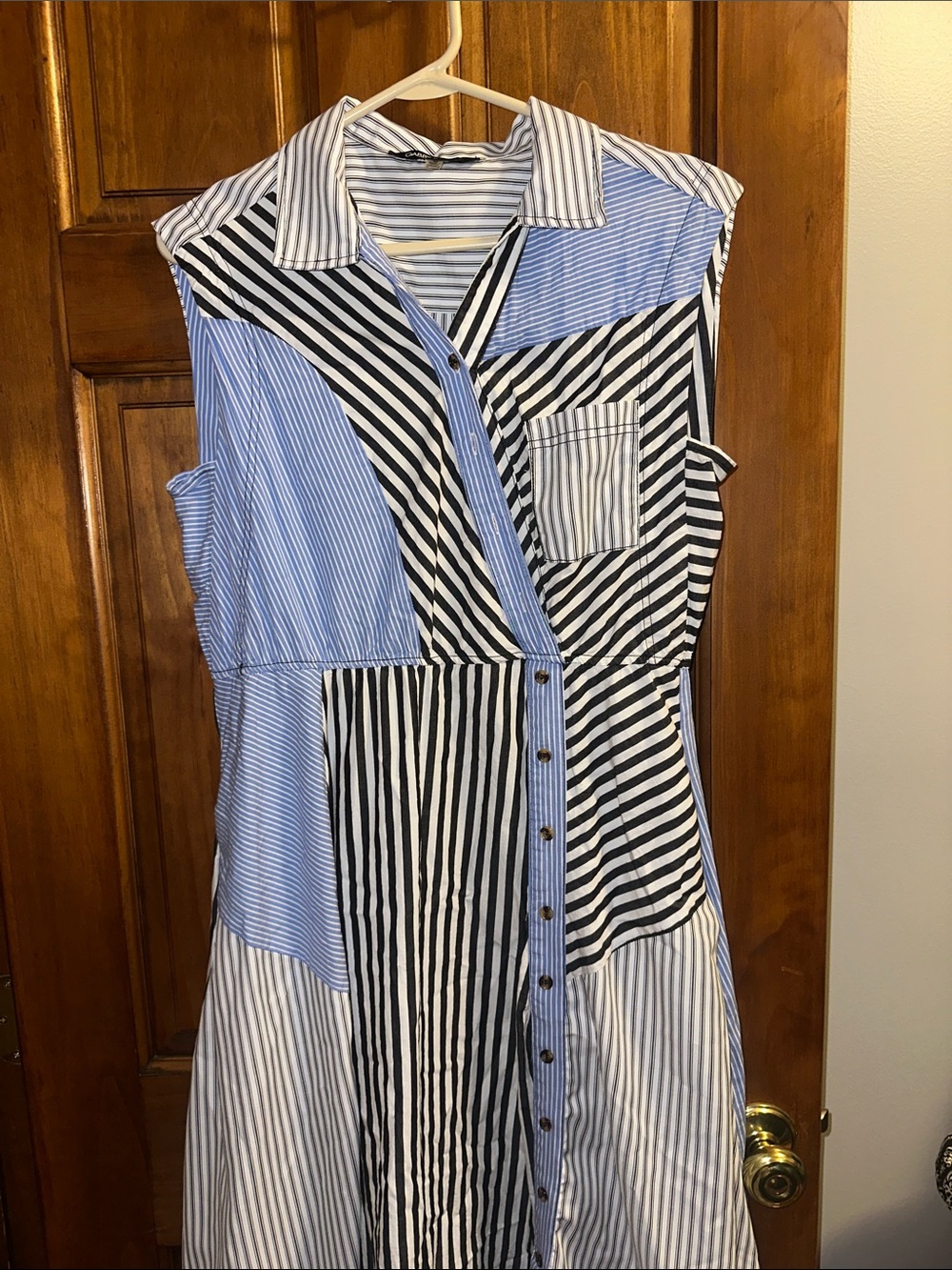 Gabby Isabella Blue and Black Striped Midi Shirt Dress